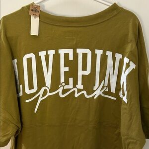PINK Victoria's Secret Olive Green LOVE PINK Graphic Sweatshirt NWT
